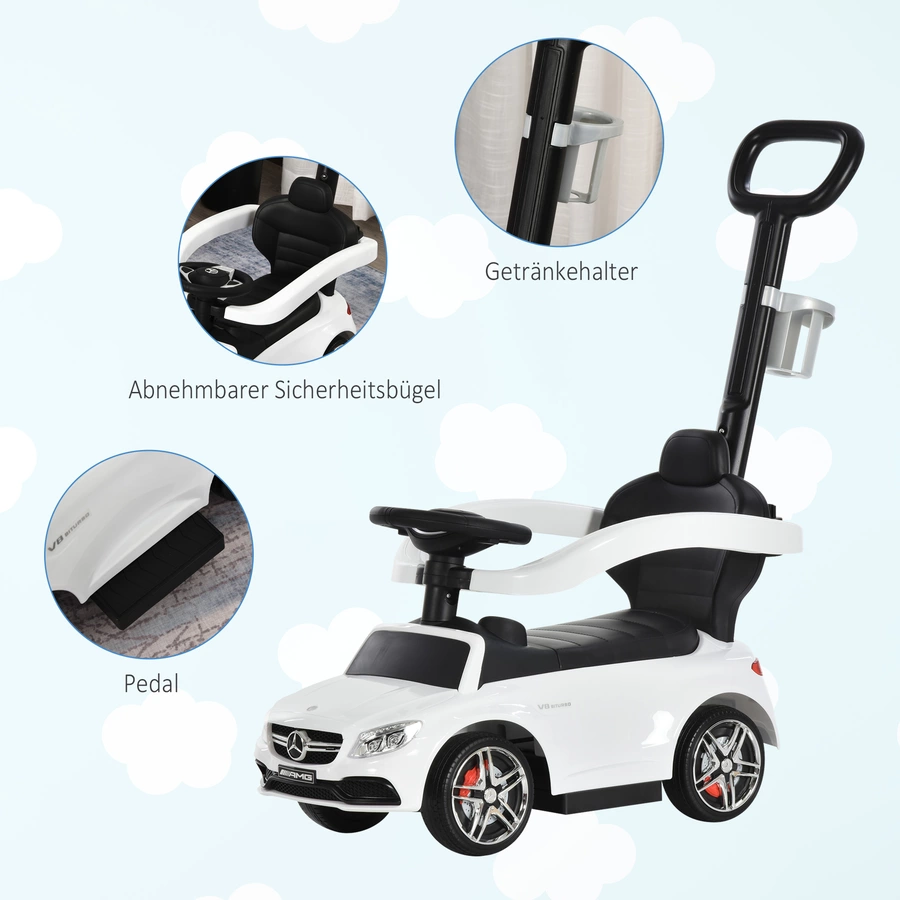 HOMCOM Rutschauto mit Schub- und Haltestange weiß