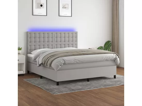Sommier tapissier et matelas et LED Gris clair 180x200 cm Tissu