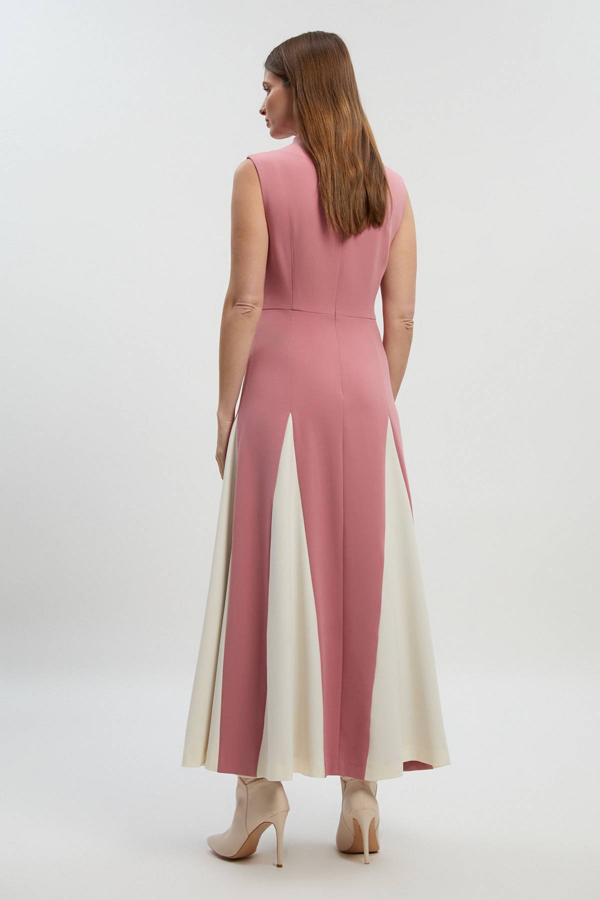 KarenMillen Robe Midi Petite Ajustée Extensible à Blocs de Couleur et Jupe Évasée