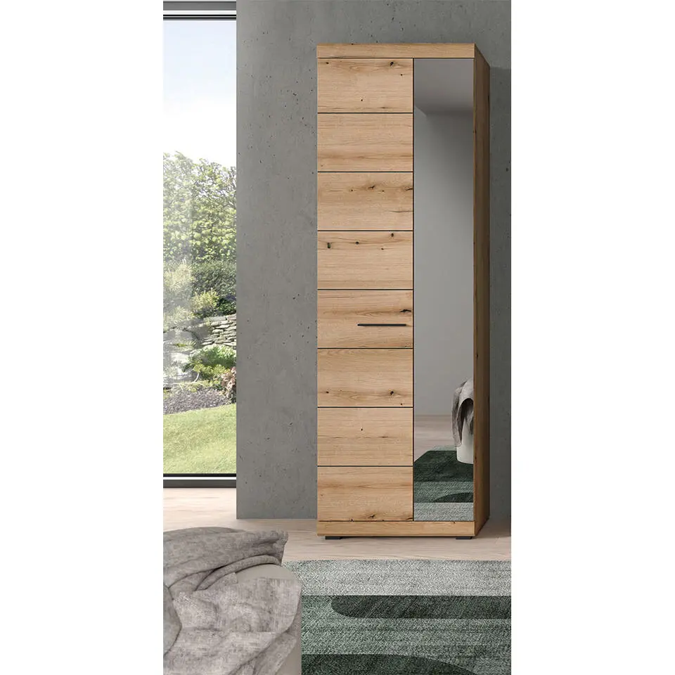 Hioshop Scout kledingkast 1 deur 1 spiegeldeur eik decor