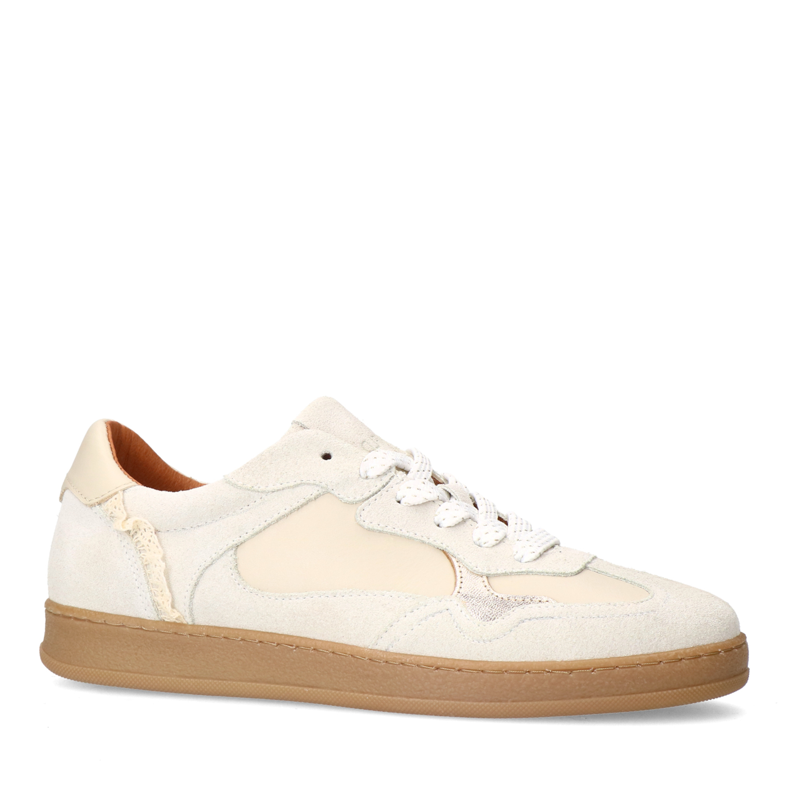Beige leren sneakers met suède details