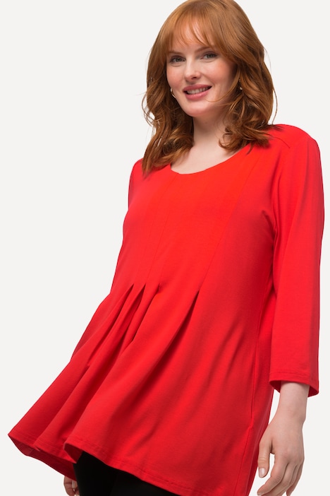 Shirt, Zierfalten, A-Linie, Rundhals, 3/4-Arm