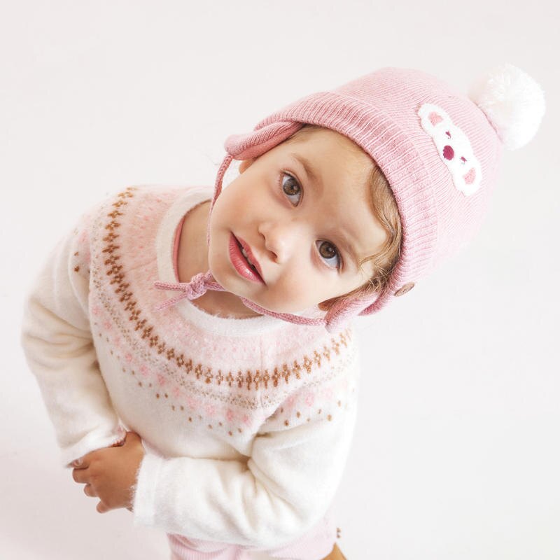 Bonnet maille tricot doublé polaire koala rose bébé fille Rose