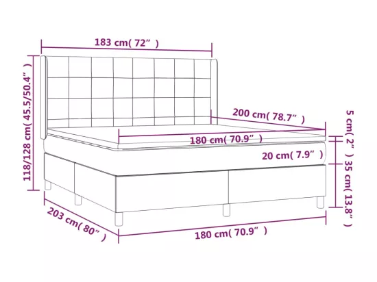 Sommier tapissier et matelas et LED Gris clair 180x200 cm Tissu