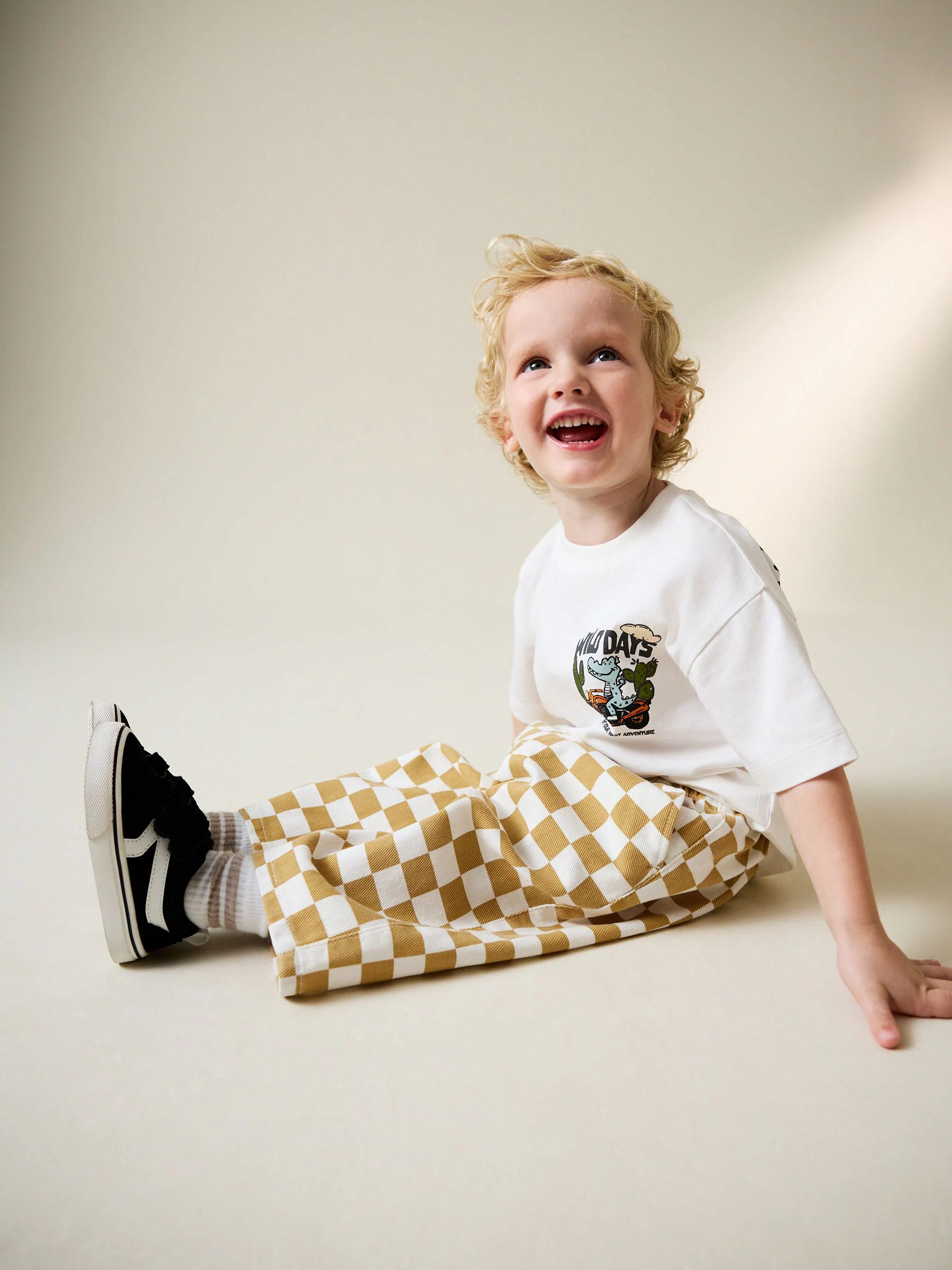 Yellow/White Checkerboard - Wijde broek met elastische taille (3mnd-7jr)