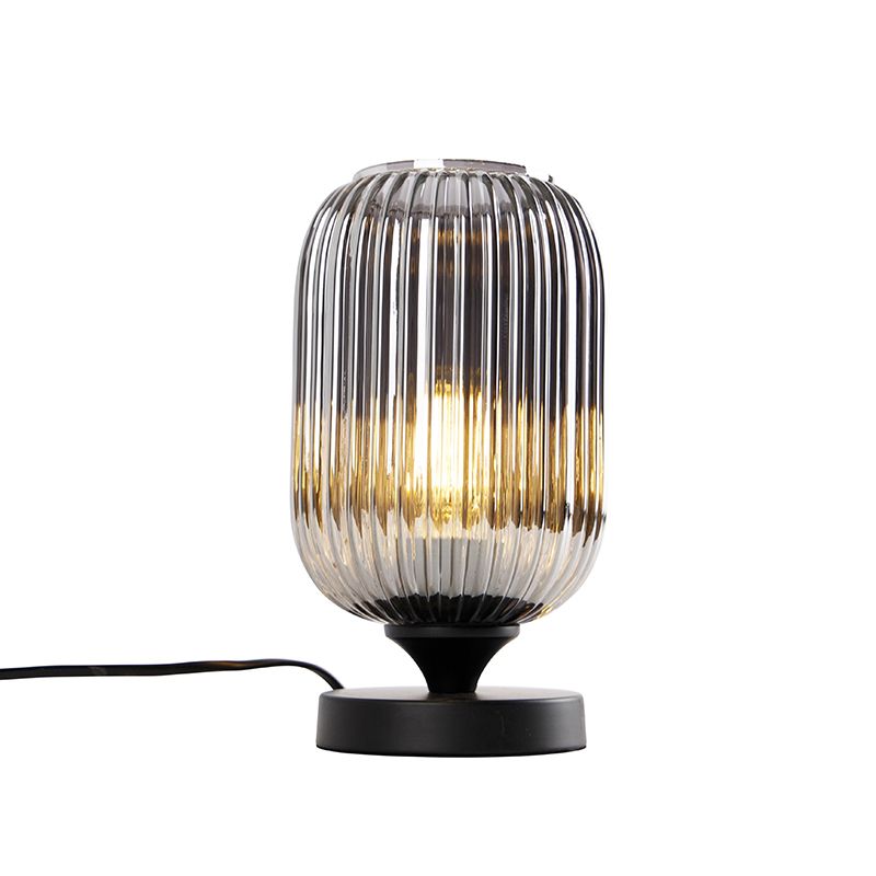 Art Deco tafellamp zwart met smoke glas - Banci