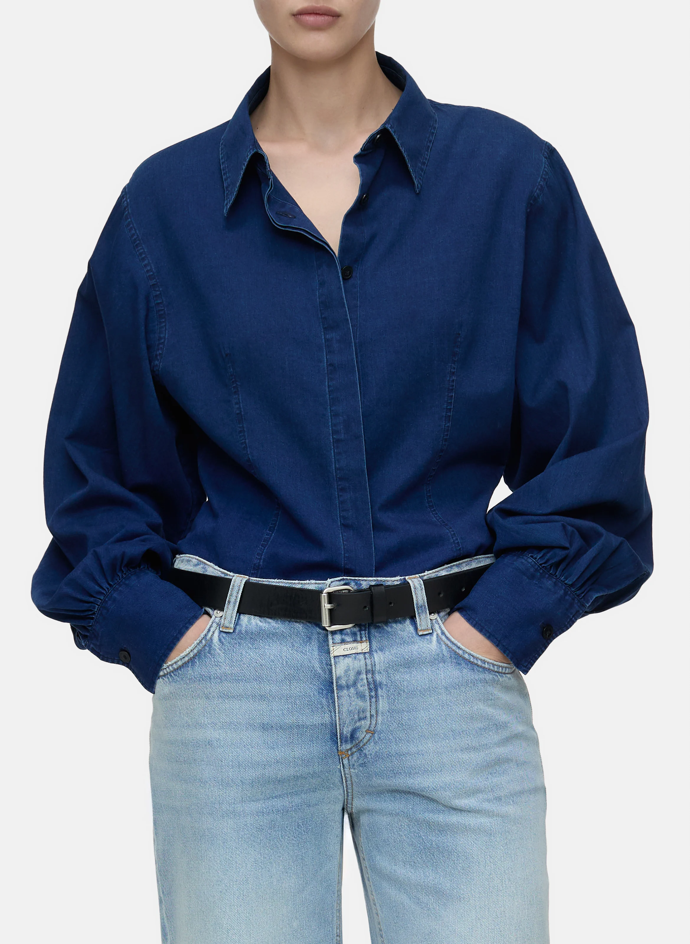 Chemise col classique en coton | Bleu