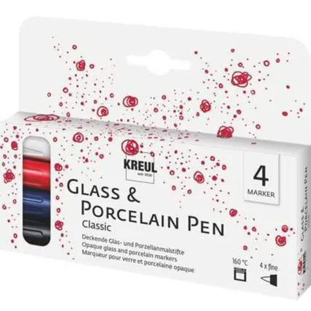 KREUL Glass & Porcelain Pen Classic, Strichstärke ca. 1 - 2 mm, 4 Stifte