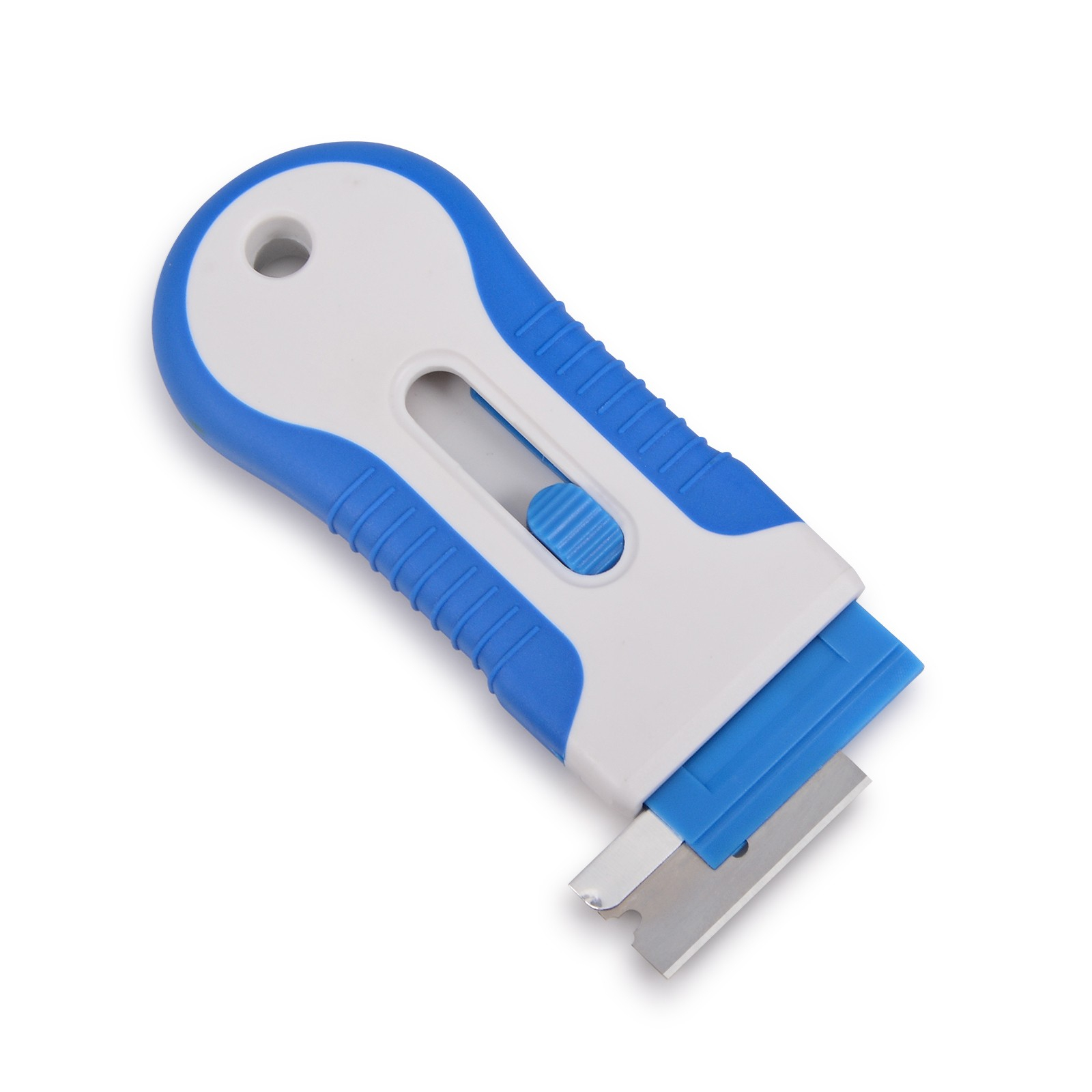 Edelstahl Kochfeldschaber Herdplatten Schaber Ergonomischer Ceranfeld Kratzer   10 Ersatzklingen - Weiss / Blau