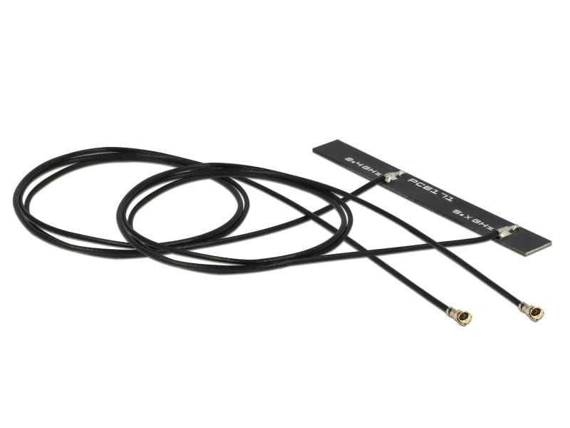 Delock WLAN-Antenne 2 x MHF 4L, 500 mm MHF 4L 5 dBi Rundstr Delock Dualband WLAN WiFi 6E Doppelantenne 2 x MHF 4L Stecker 3 - 5 dBi 1.13 2 x 50 cm PCB intern Klebemontage