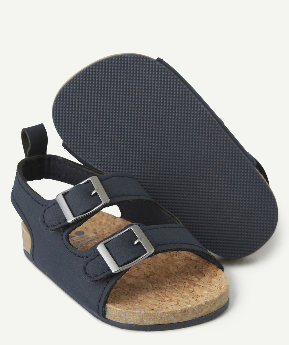 CHAUSSONS BÉBÉ STYLE SANDALES BLEU MARINE ET EFFET LIÈGE