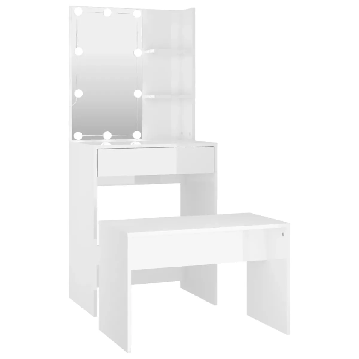 vidaXL Ensemble de coiffeuse LED - Blanc brillant