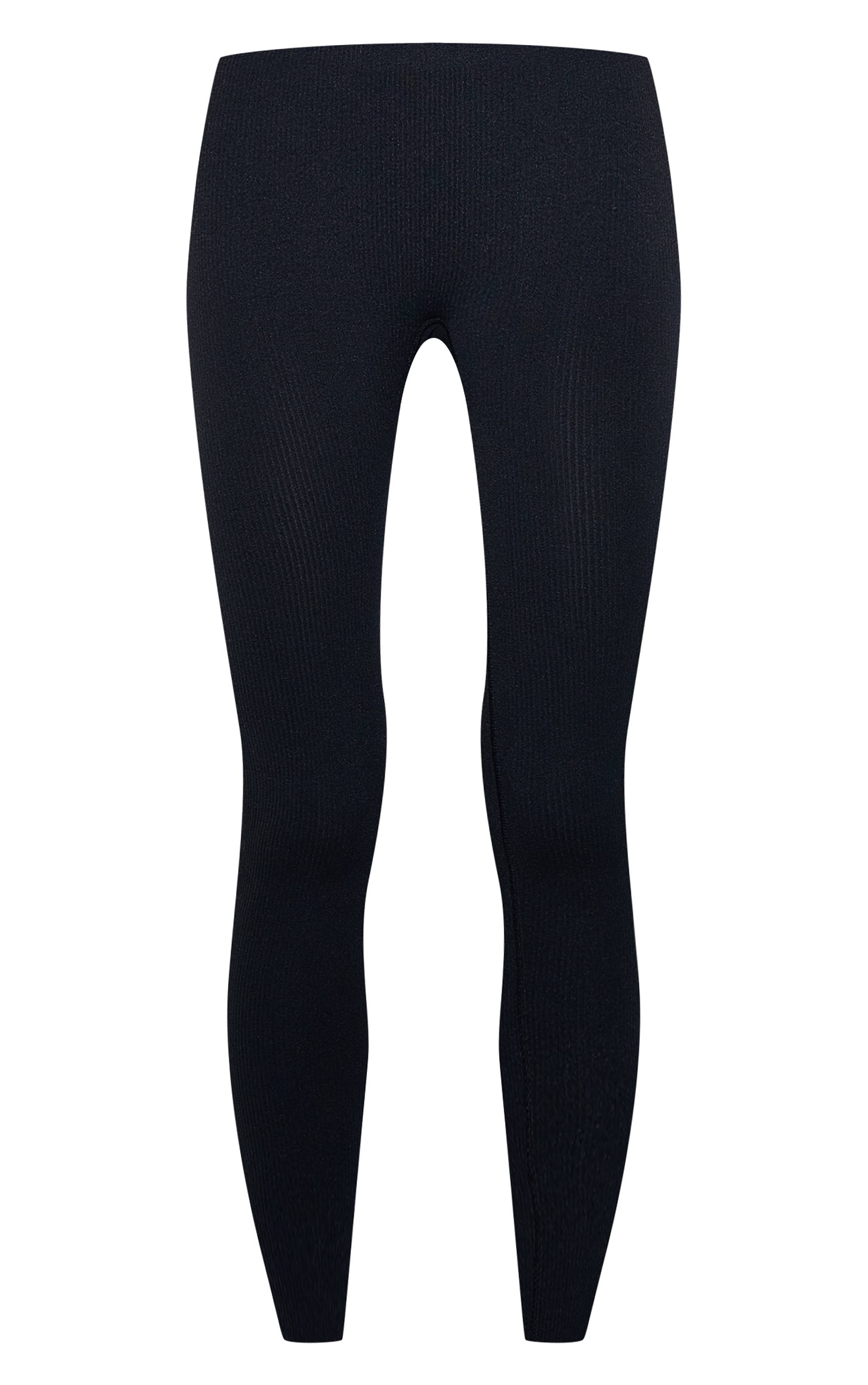 Noir Legging Côtelé Structurant À Détail De Revers Contourés