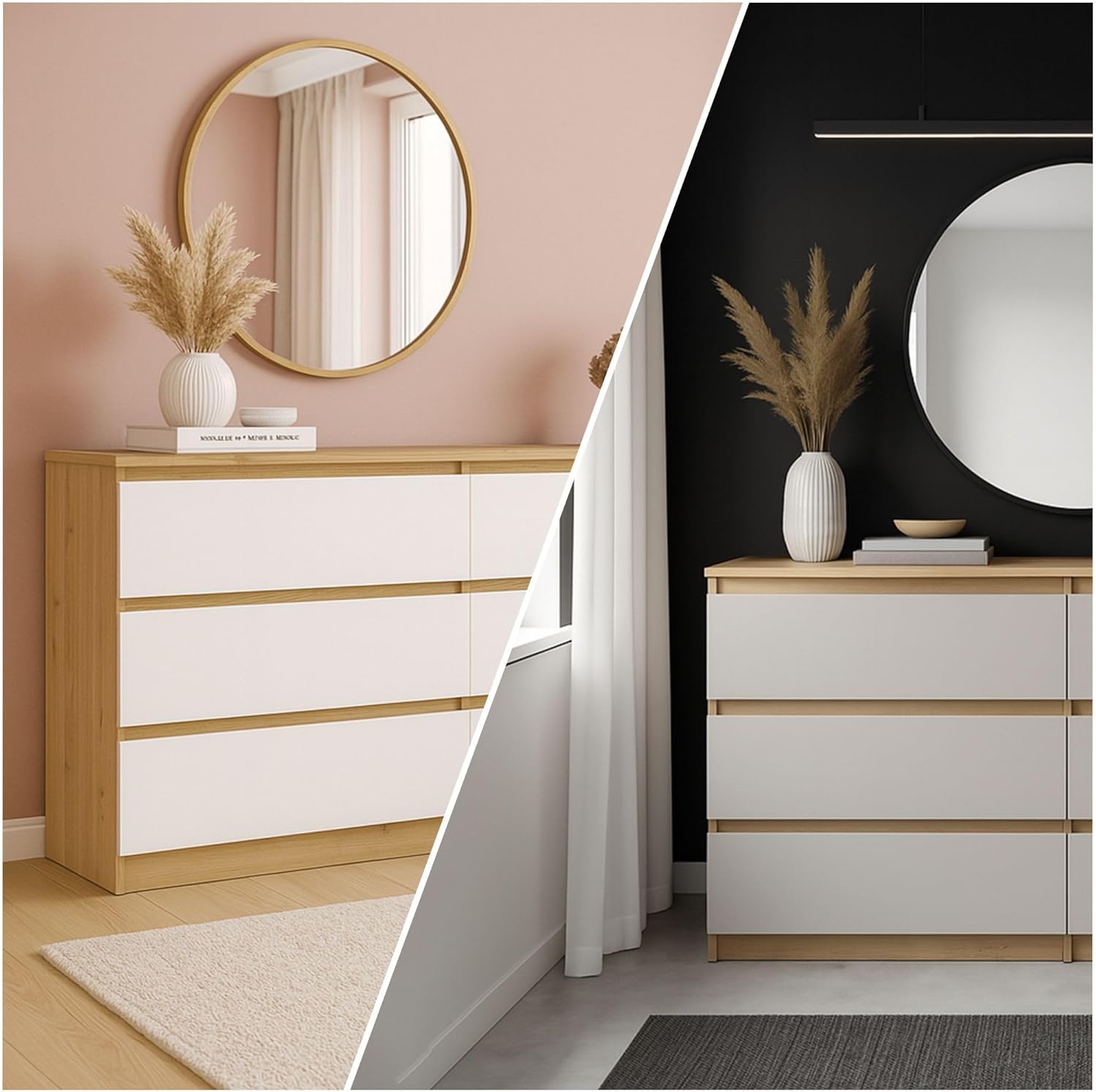 CDF Kommode Artisan Weiß mit 6 Schubladen Komodenschrank Komode für Wohnzimmer Schlafzimmer Schubladenschrank Malwa M6 140