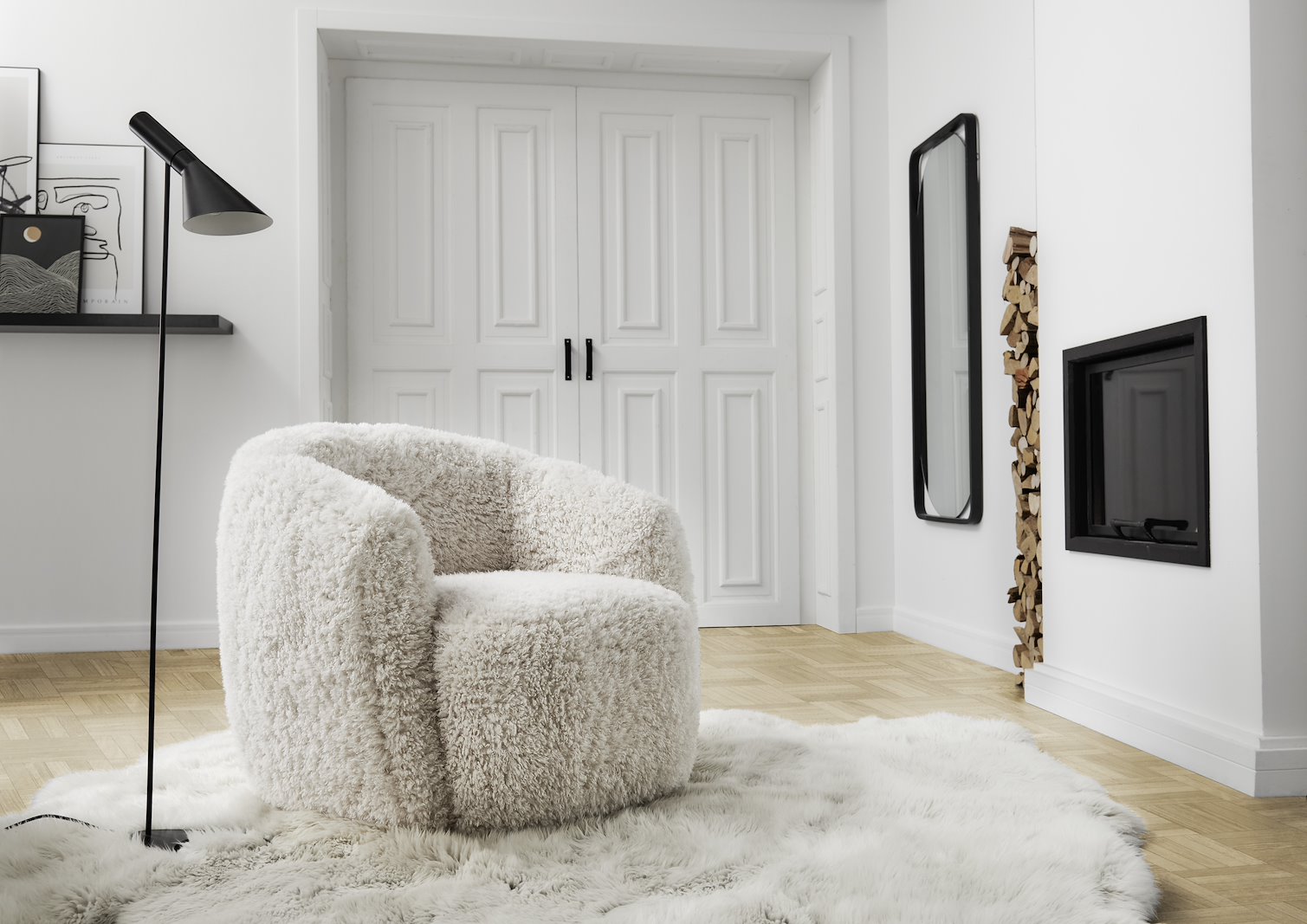 Gela hvilestol Tekstil Doodle 02 Antique White. Med sving