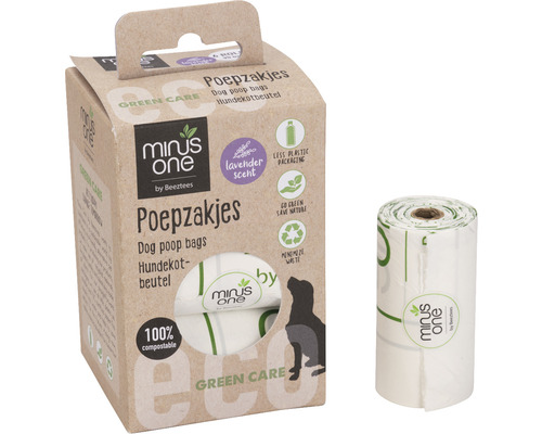 Poepzakjes van Beeztees Minus one, 6 x 15 stuks. Lavendelgeur.