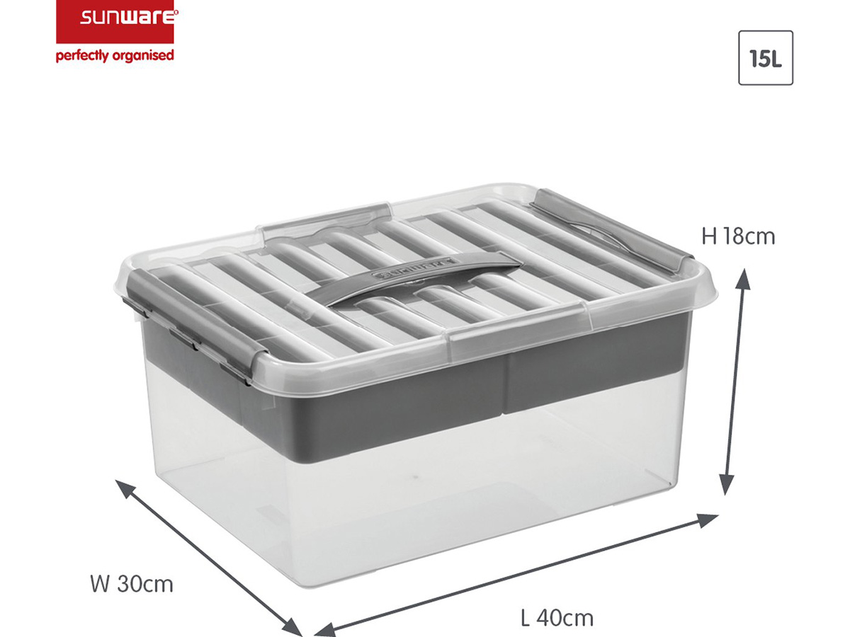 Sunware Q-line 15 liter Grey opbergbox met inzet - 2 stuks