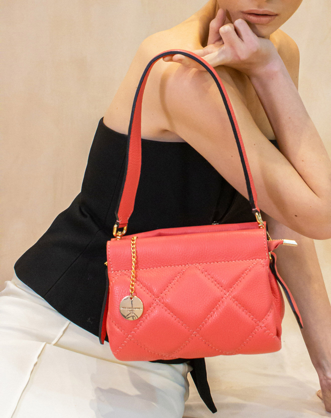 Christian Laurier Sac bandoulière en Cuir Pénélope rose - 23x19x7 cm