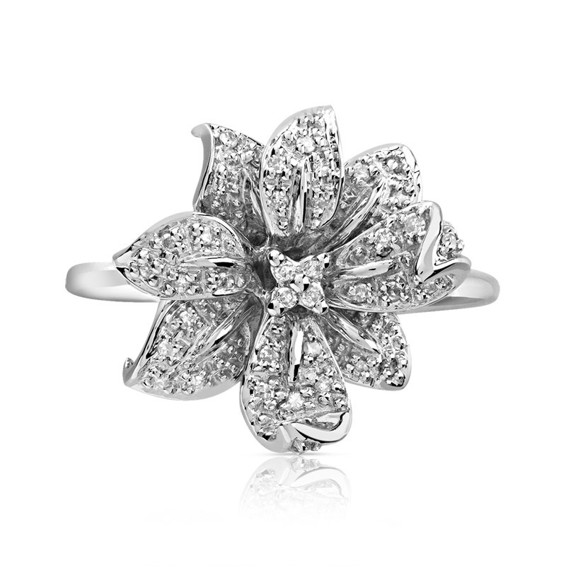 Bague or 750 blanc fleur diamants