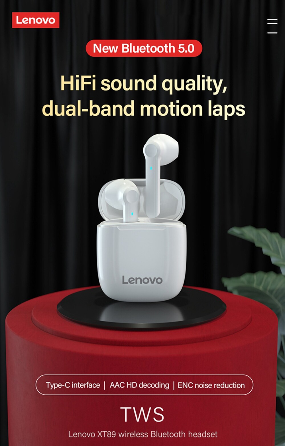 Lenovo XT89 Bluetooth-Kopfhörer Weiß