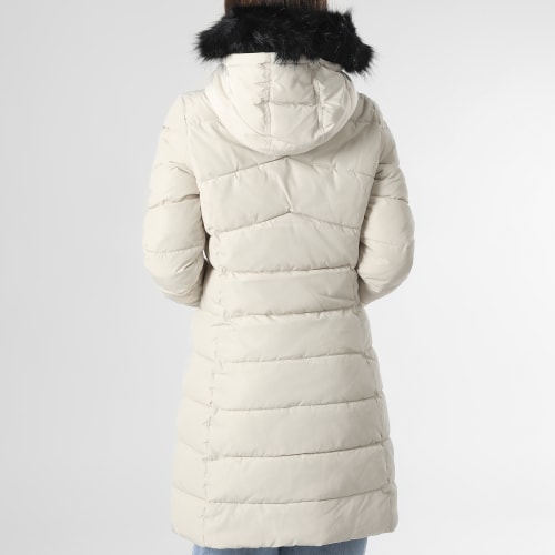 Doudoune Longue A Capuche Fourrure Femme 9825 Beige Noir