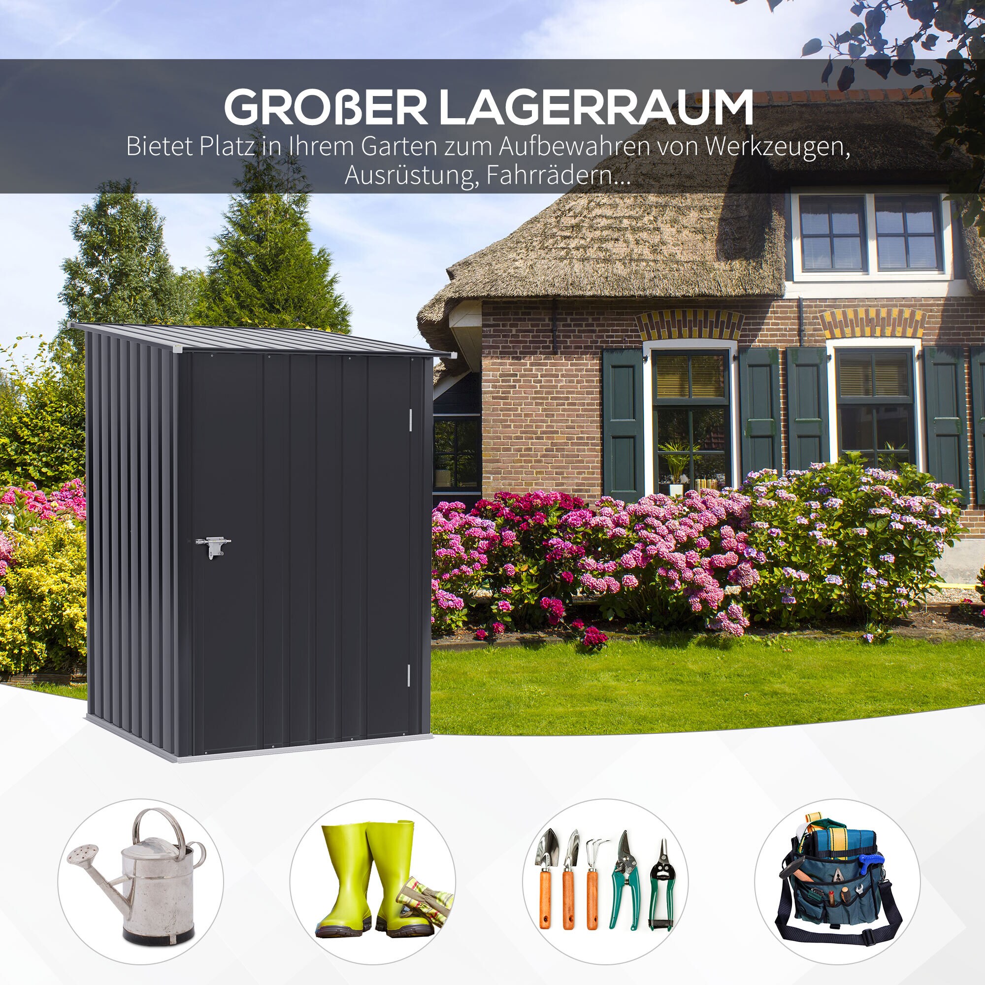 Outsunny Gerätehaus mit Pultdach grau 100B x 103T x 160H cm