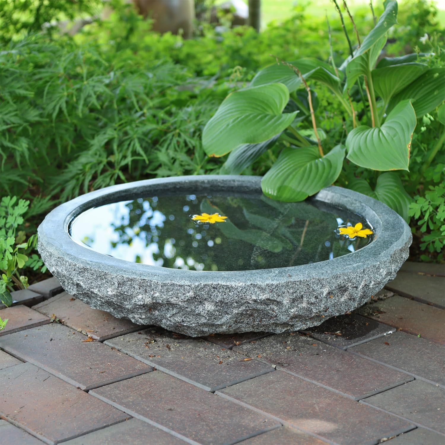 Naturstein Wasserschale GVT2 aus Granit Ø 46cm Vogeltränke groß Garten Stein Boden Vogel Bad frostfest