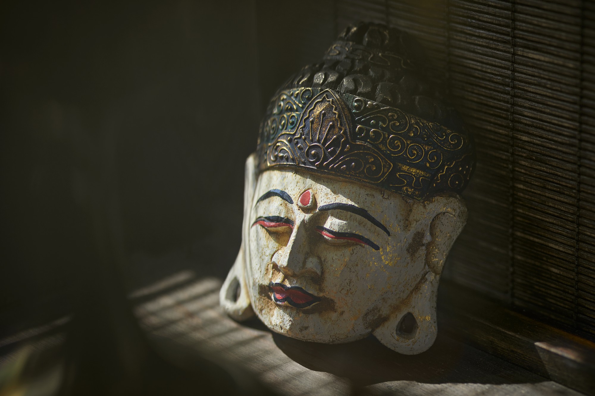 Maske 'Buddha', weiß, multicolor, H 21 cm, B 15 cm, L 5 cm von fischer's lagerhaus