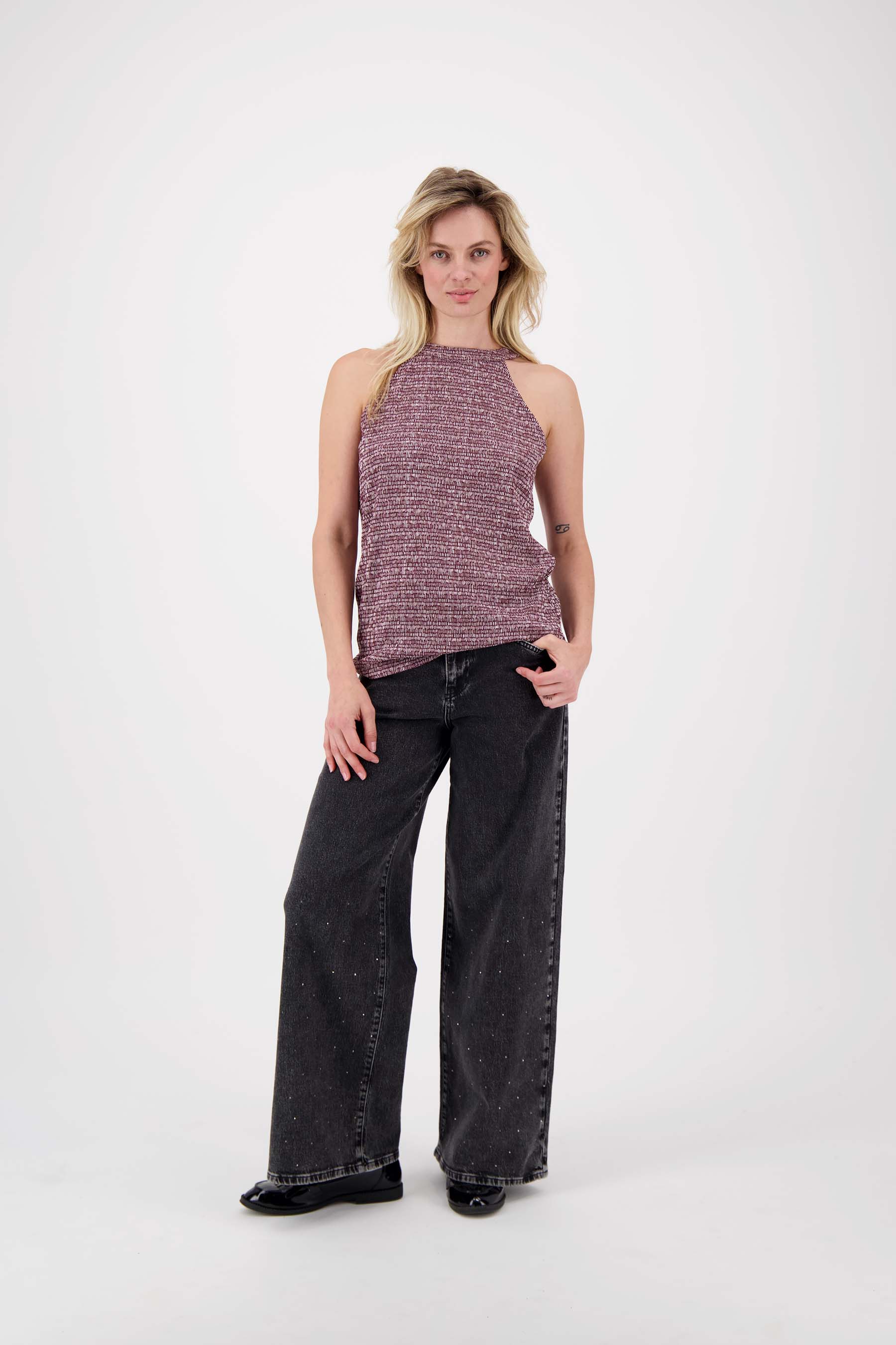 jersey halter top met grafische print