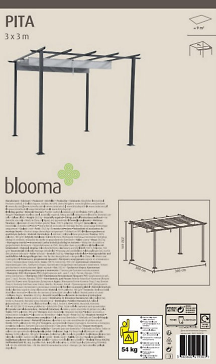 Tonnelle acier, aluminium et toit rétractable polyester Blooma Pita gris 3 x 3 m