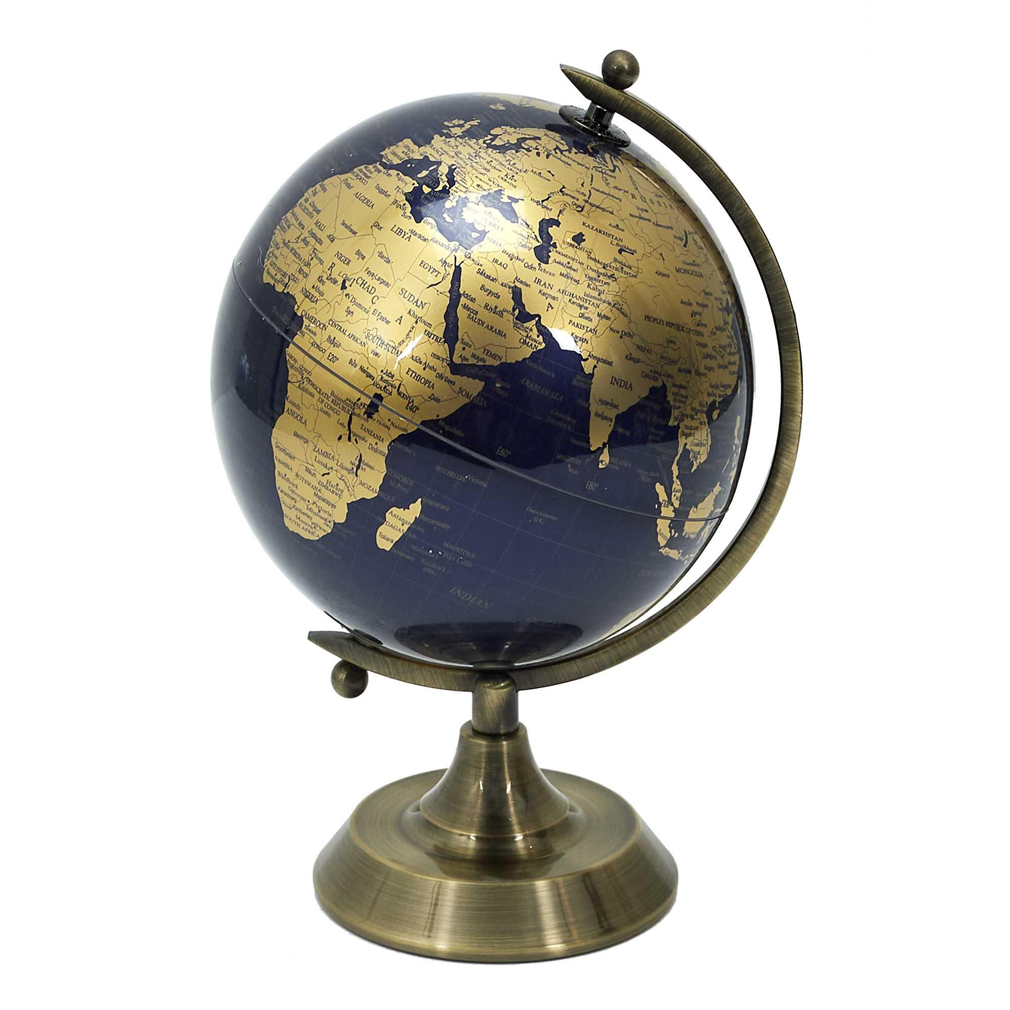 GLOBE TERRESTRE DORE ET BLEU NUIT D.142MM
