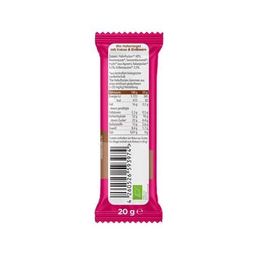 Pumpkin Organics/ Bio Haferriegel mit Kakao & Erdbeere