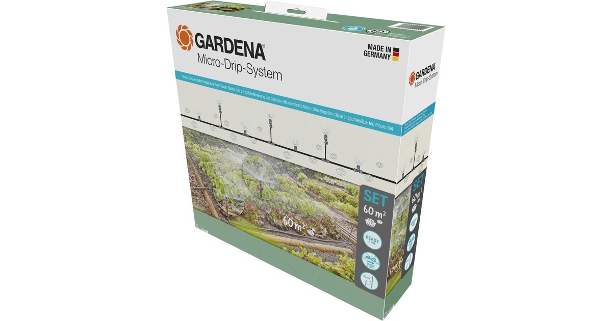 GARDENAMicro-Drip-Bewatering moestuin/​bloembed Set (60 m²)​ druppelaar  (Zwart/grijs)