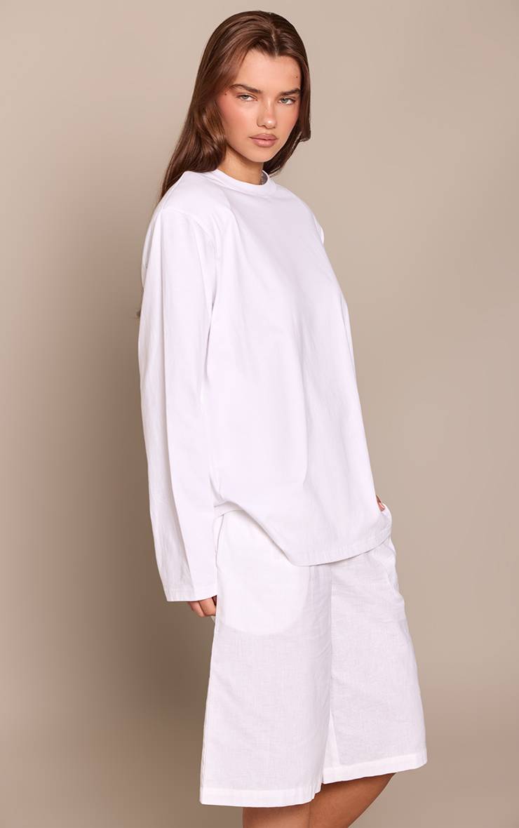 Blanc T-shirt Oversize En Coton À Manches Longues Avec Épaulettes