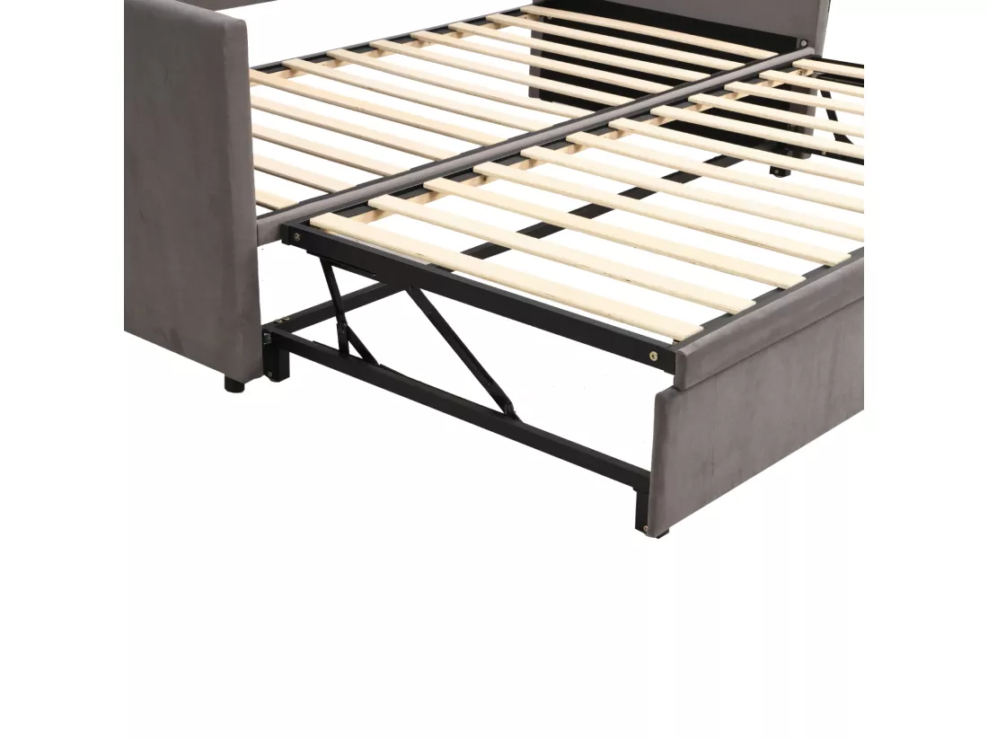 Canapé-lit gigogne 90/180*200 cm avec sommier à lattes tissu velours doux pour la peau gris