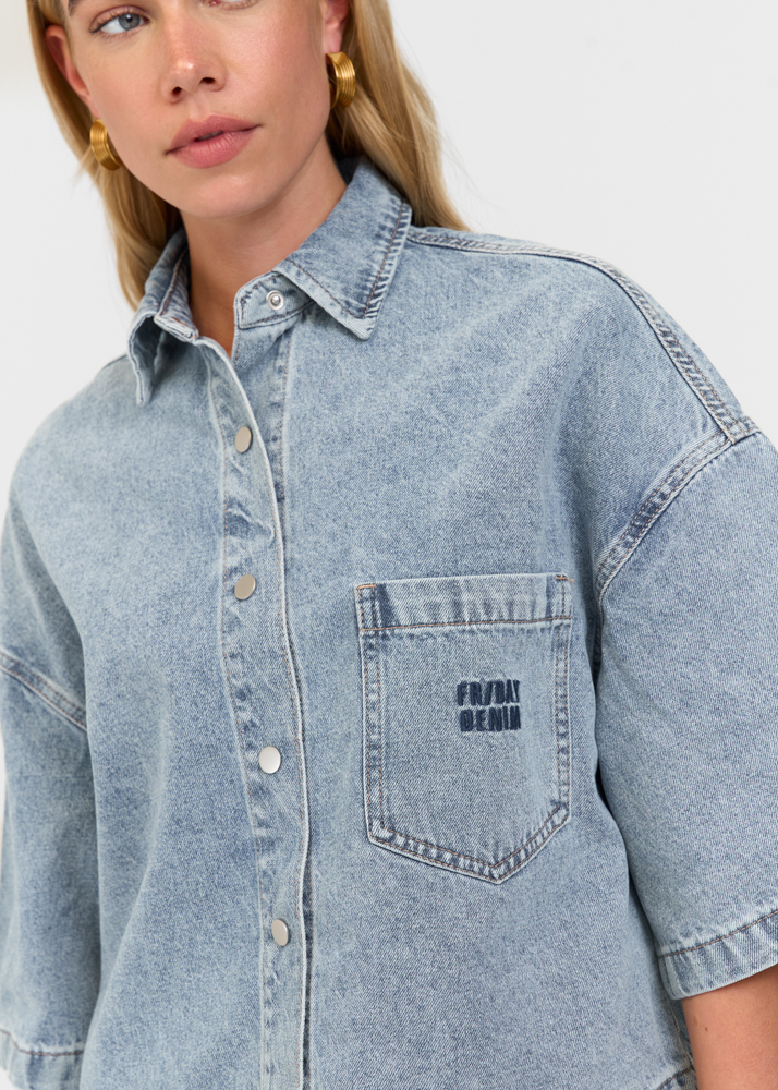 Denim blouse korte mouw sea blauw