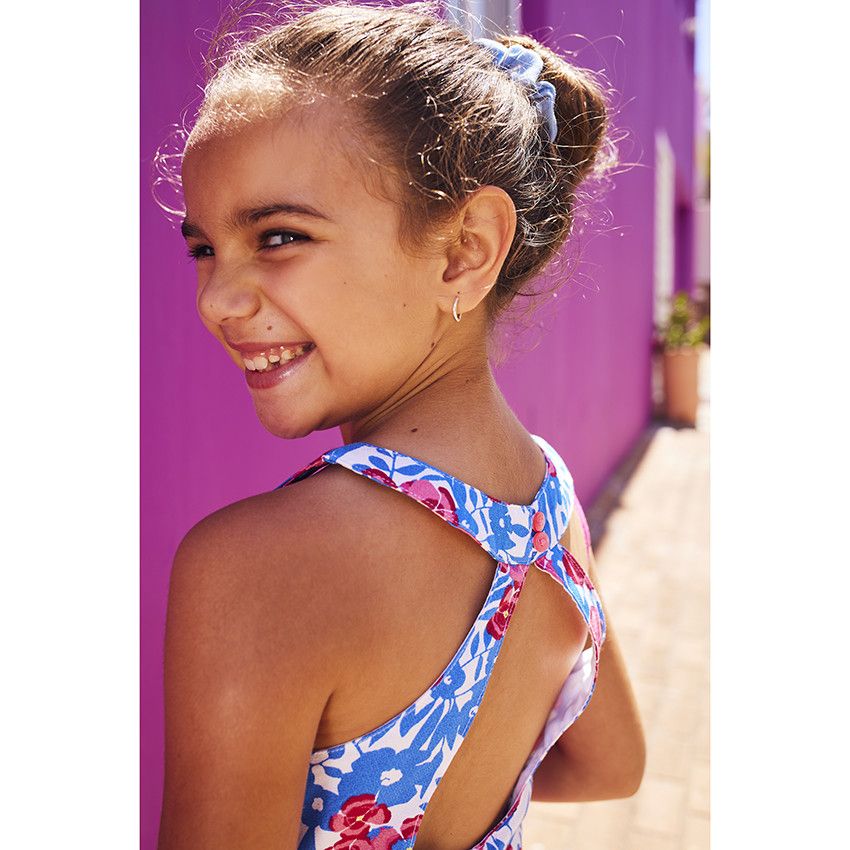 Robe patineuse imprimé fleuri pour fille - Bleu moyen