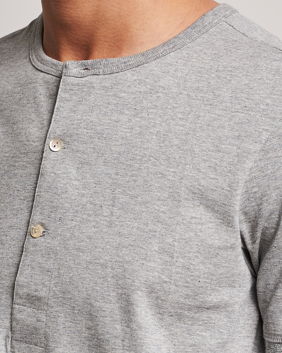 Merz b. Schwanen Short Sleeve Organic Cotton Henley Grey Mel