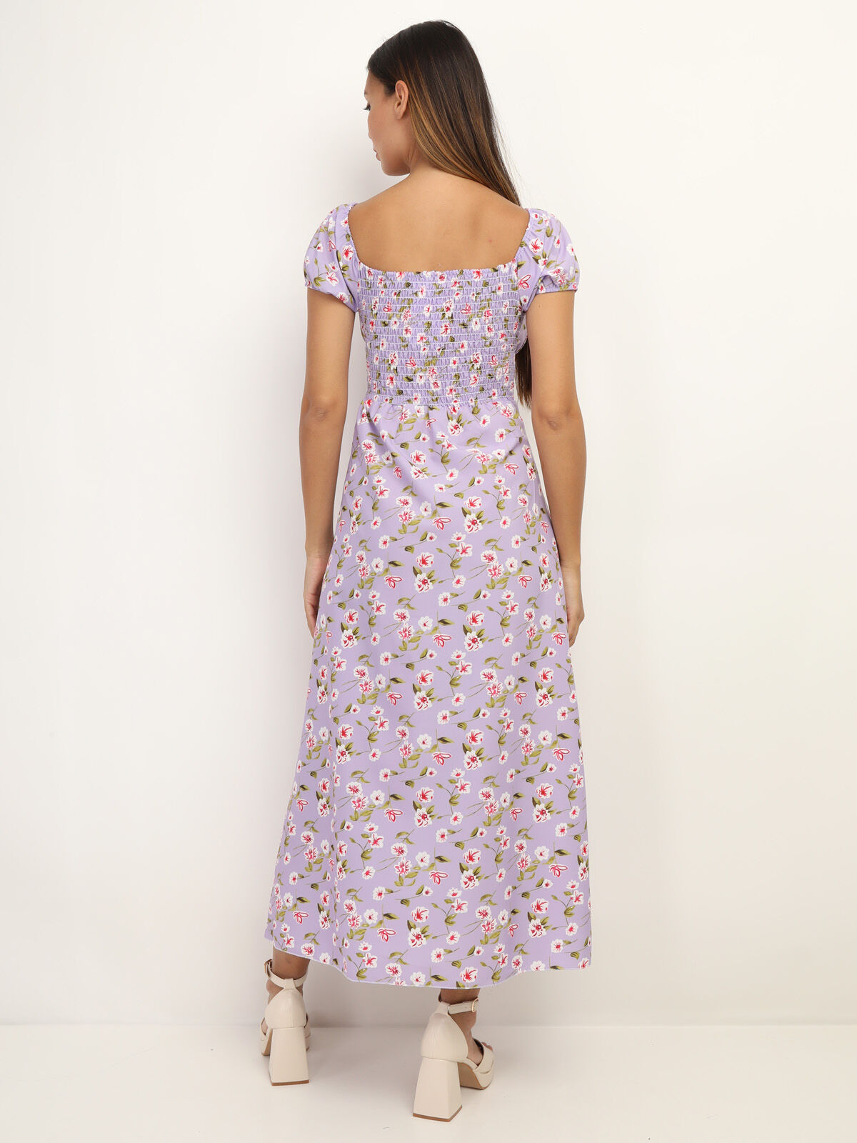 Robe corset à imprimé fleurs- Violet clair