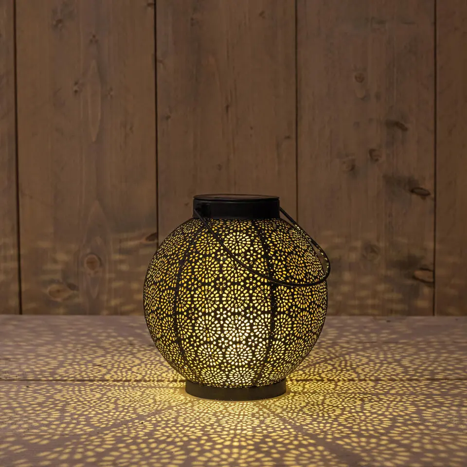 Anna's Collection Solar lantaarn - zwart - cirkels - 19 cm