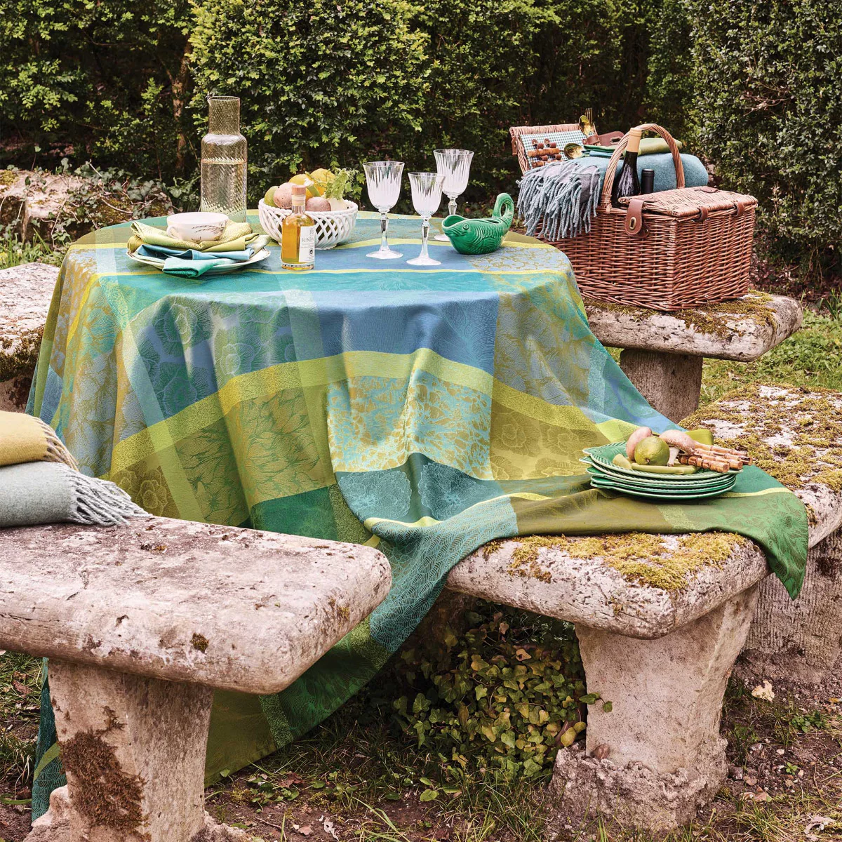 Nappe pur coton vert 180X300 Garnier Thiebaut