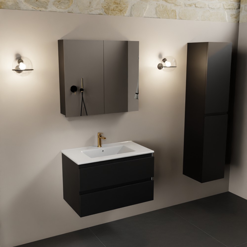 Mondiaz Aivy badmeubel 80cm urban met wastafel keramiek wit glans 1 kraangat en spiegelkast
