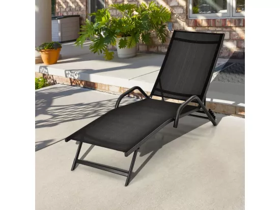Lot de 2 Bains de Soleil Inclinables d'Extérieur avec Accoudoirs et Dossier Réglable à 5 Positions, Charge 150 kg, Noir