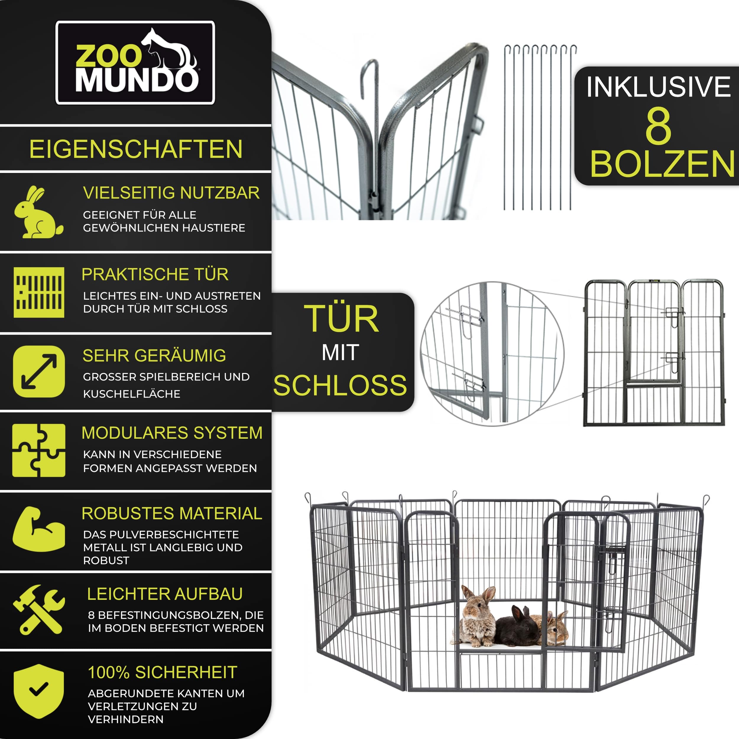 zoomundo Welpenauslauf / Freilaufgehege 8-Eck - L - BLACK EDITION