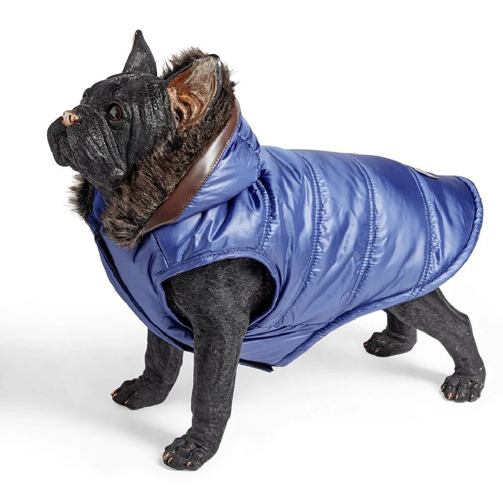 Doudoune pour chien à capuche avec fourrure bleu - Taille M
