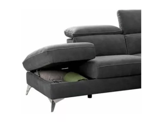 Canapé d'angle de relaxation électrique microfibre Skina-Couleur Gris foncé-angle gauche