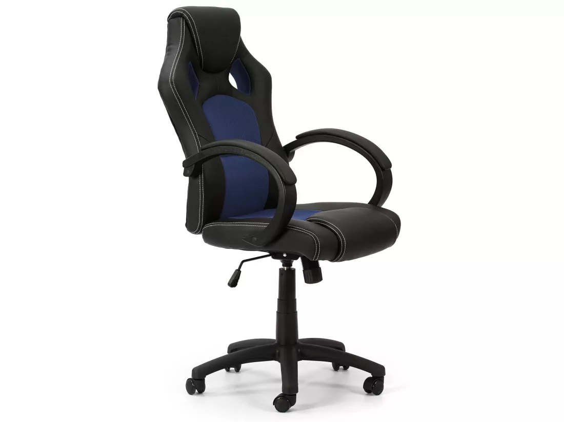 Fauteuil de Bureau réglable et inclinable Hamilton tapissé en Similicuir, Noir/Bleu