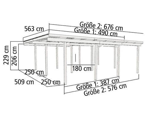 Dubbele carport Karibu Eco 1C van PVC-panelen met 2 inrijbogen, zonder beslag, 527x387 cm, drukgeïmpregneerd