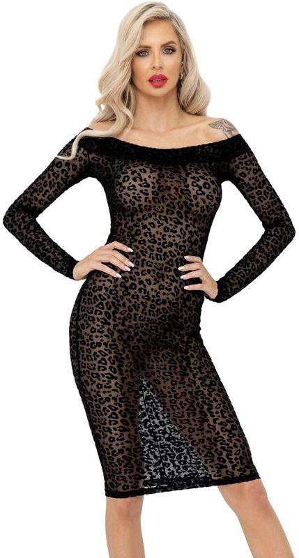 Noir Handmade Carmen Leo-Look Jurk - Zwart