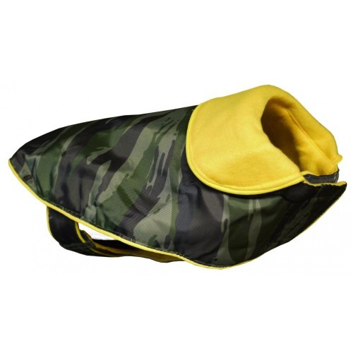 Casaco de trincheira forrado com lã brilhante para cães, cáqui/amarelo